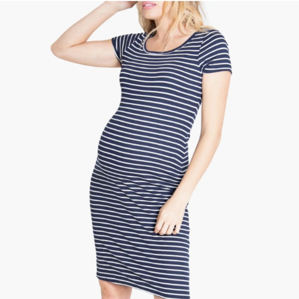 Isabel Navy and White Striped Maternity Dress - Medium - Soft Stretchy Classic